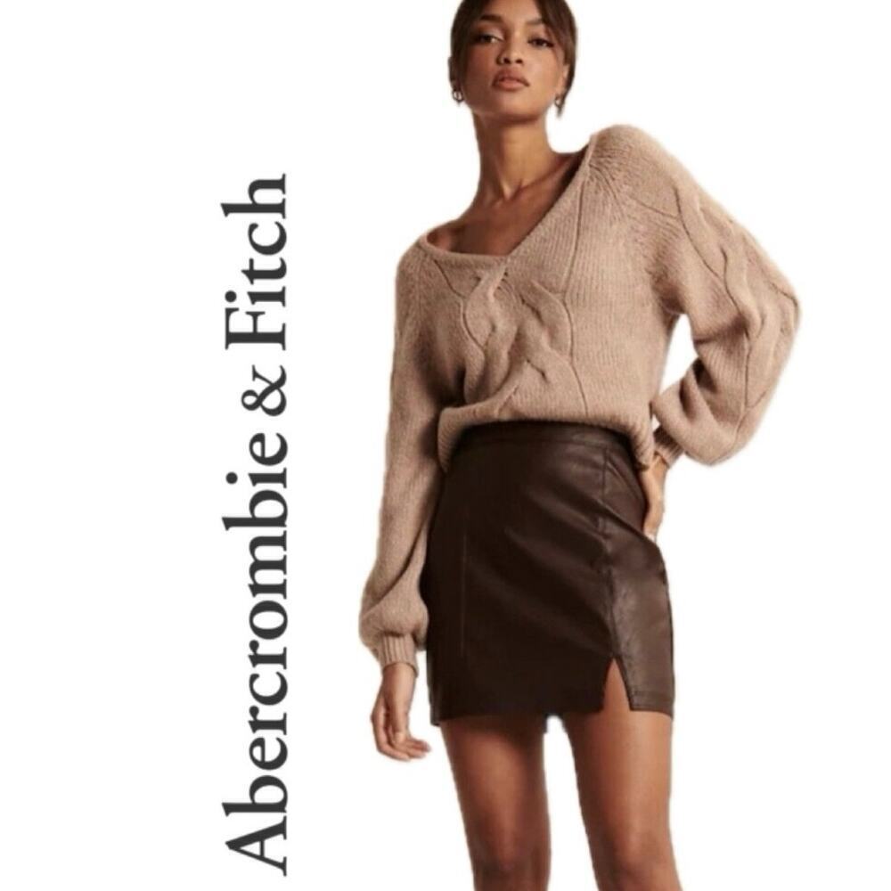 ABERCROMBIE & FITCH MINI SKIRT VENGAN LEATHER CHOCOLATE BROWN SIZE XS AESTHETIC